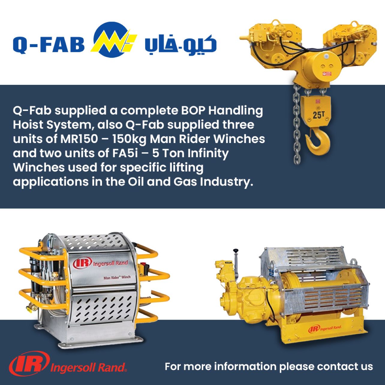 Q-Fab is authorized distributor for Ingersoll Rand “Lifting & Material Handling” Cover
